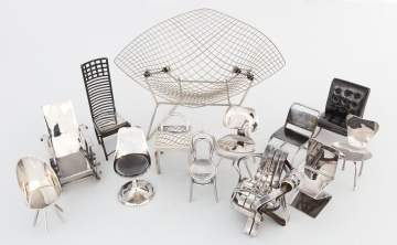 Collection of Modern Design Sterling Silver Miniature Chairs