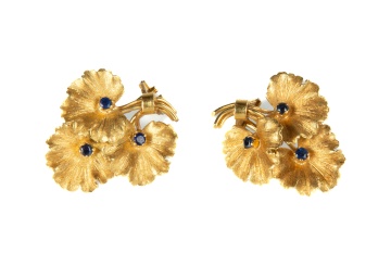 Pair of Tiffany & Co. 18K Gold & Sapphire Earrings