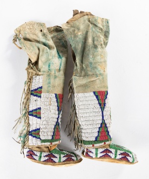 Sioux Child's Moccasins with Leggings and Green Paint