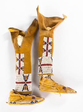 Arapaho Child's Moccasins with Leggings and Ochre Paint