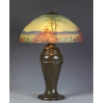 Handel Lamp, Landscape w/florals