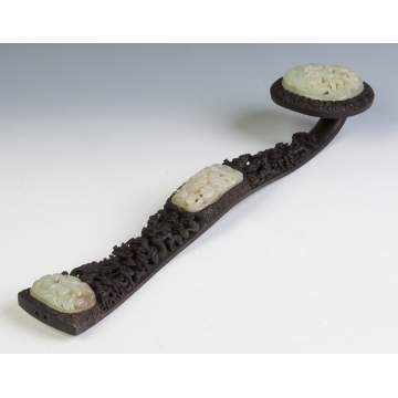 Early Chinese Carved Jade & Zitan Wood Scepter
