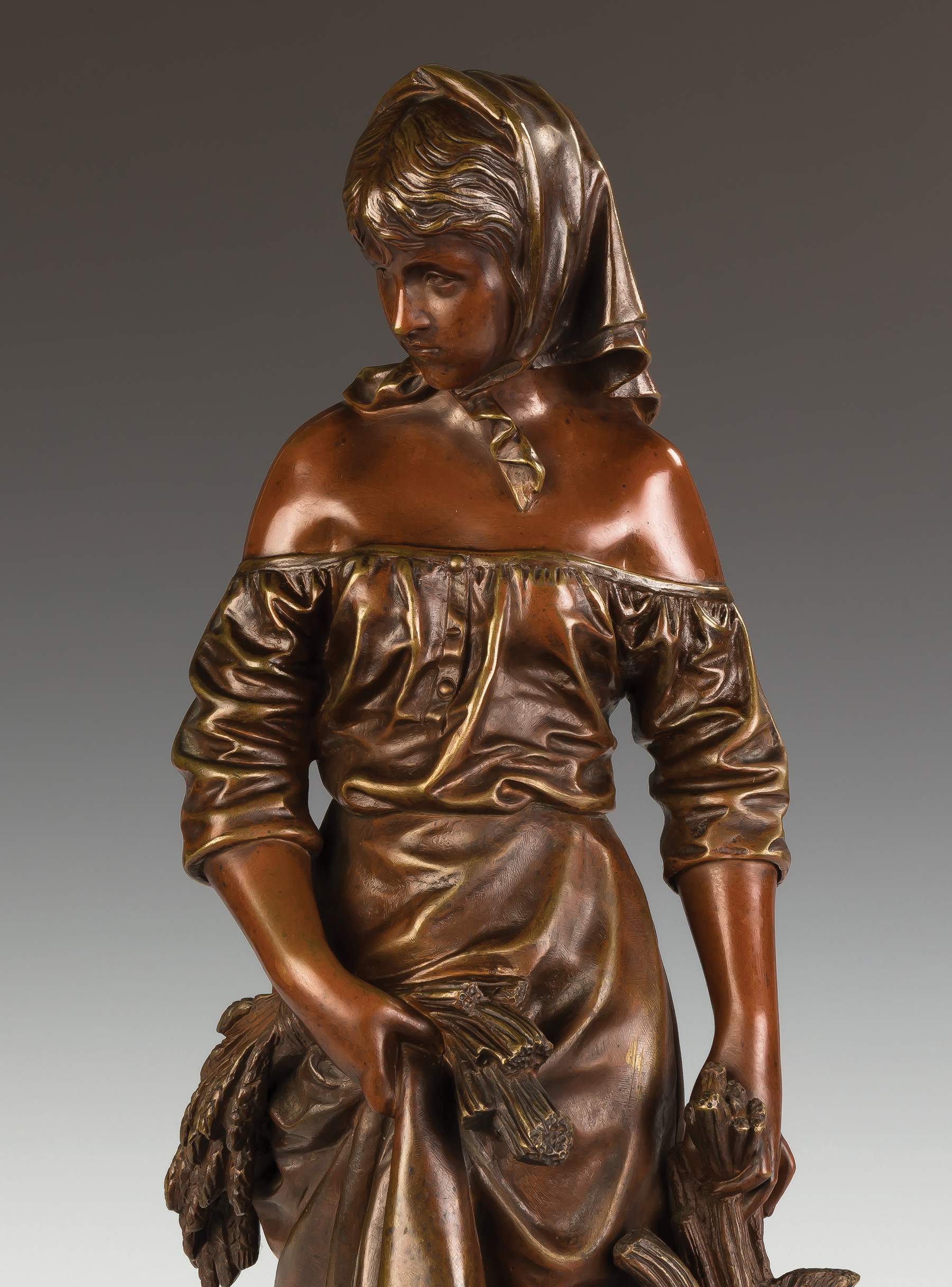 Eutrope Bouret (French, 1833-1906) Bronze of a Lady with Sheaves of