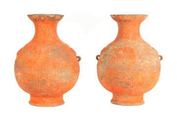 Pair of Chinese Han Dynasty (206 BC-220 AD) Terracotta Hu Form Vessels