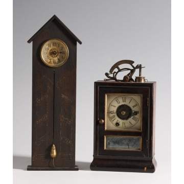 L - Rare Miniature Dickory Dock Clock, Shelf Model and R - Seth Thomas Strike a Light Clock  