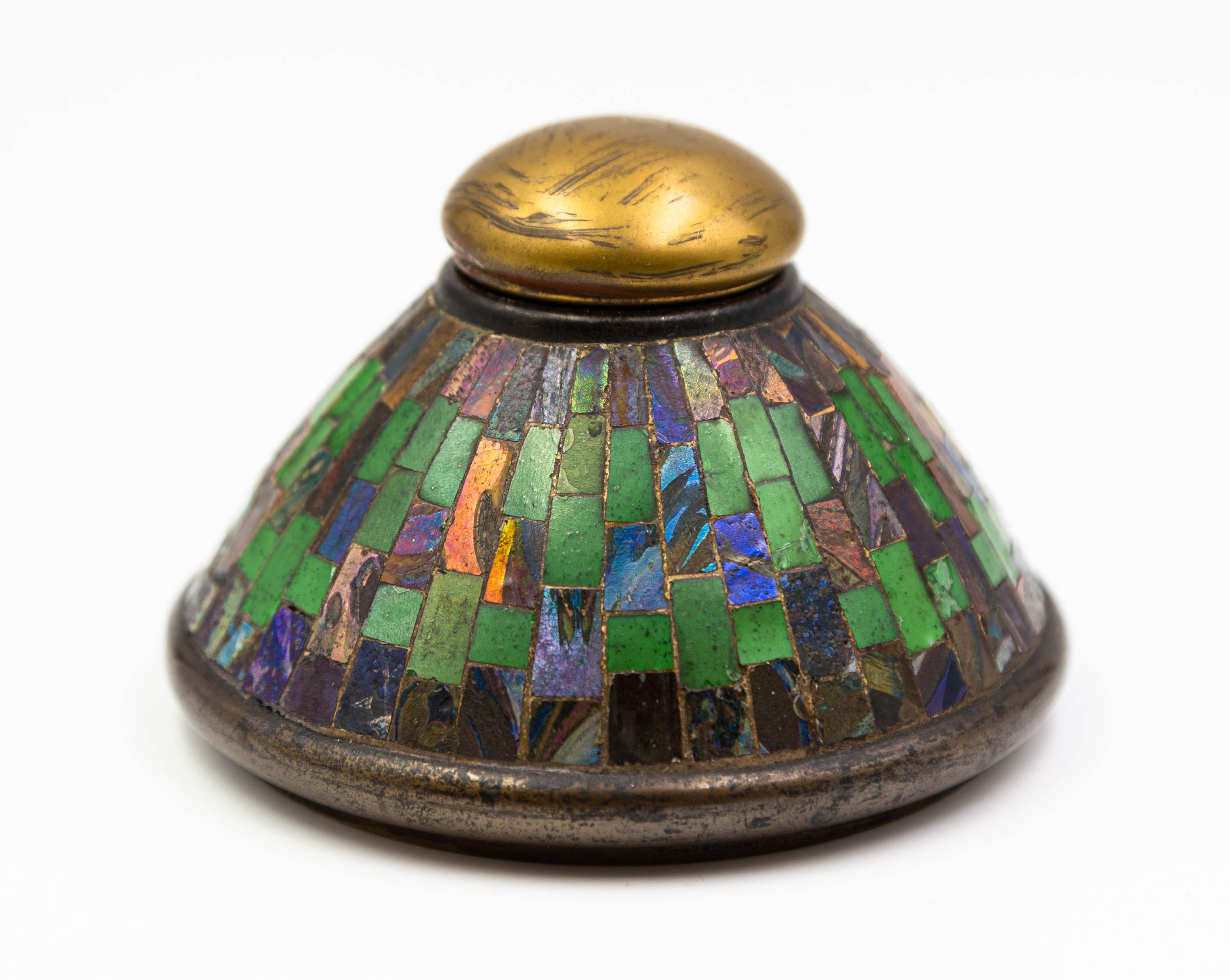 Rare Tiffany Studios New York Favrile Mosaic Glass Inkwell Cottone