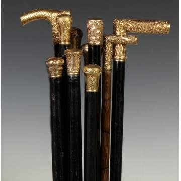 Group of Ten Canes w/Gold Plated Presentation Handles