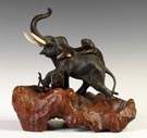 Japanese Sgn. Patinaed Bronze Elephant Sculpture