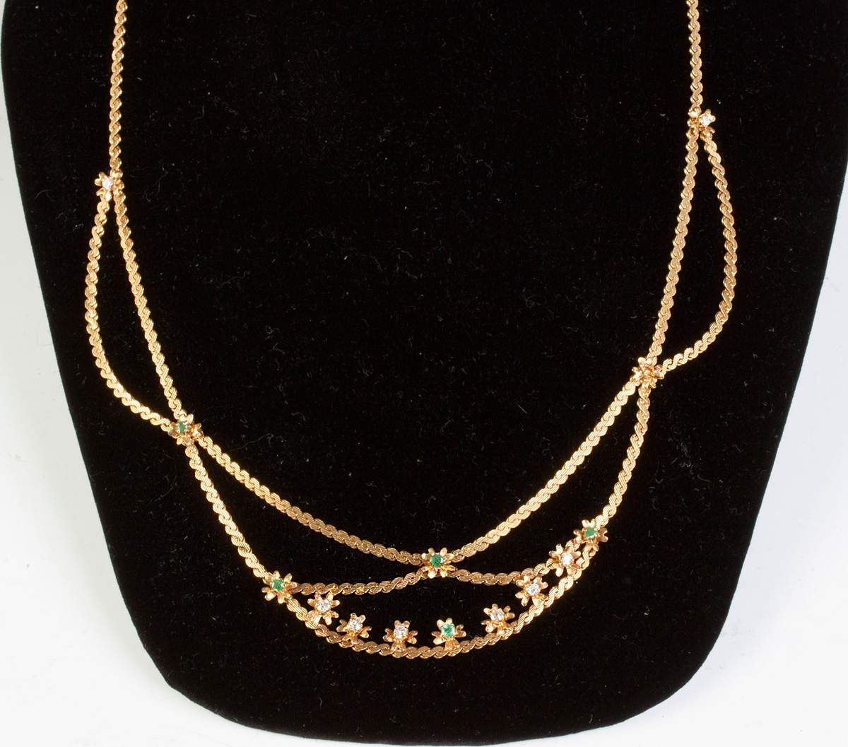 18K Gold Necklace with Diamonds & Emeralds