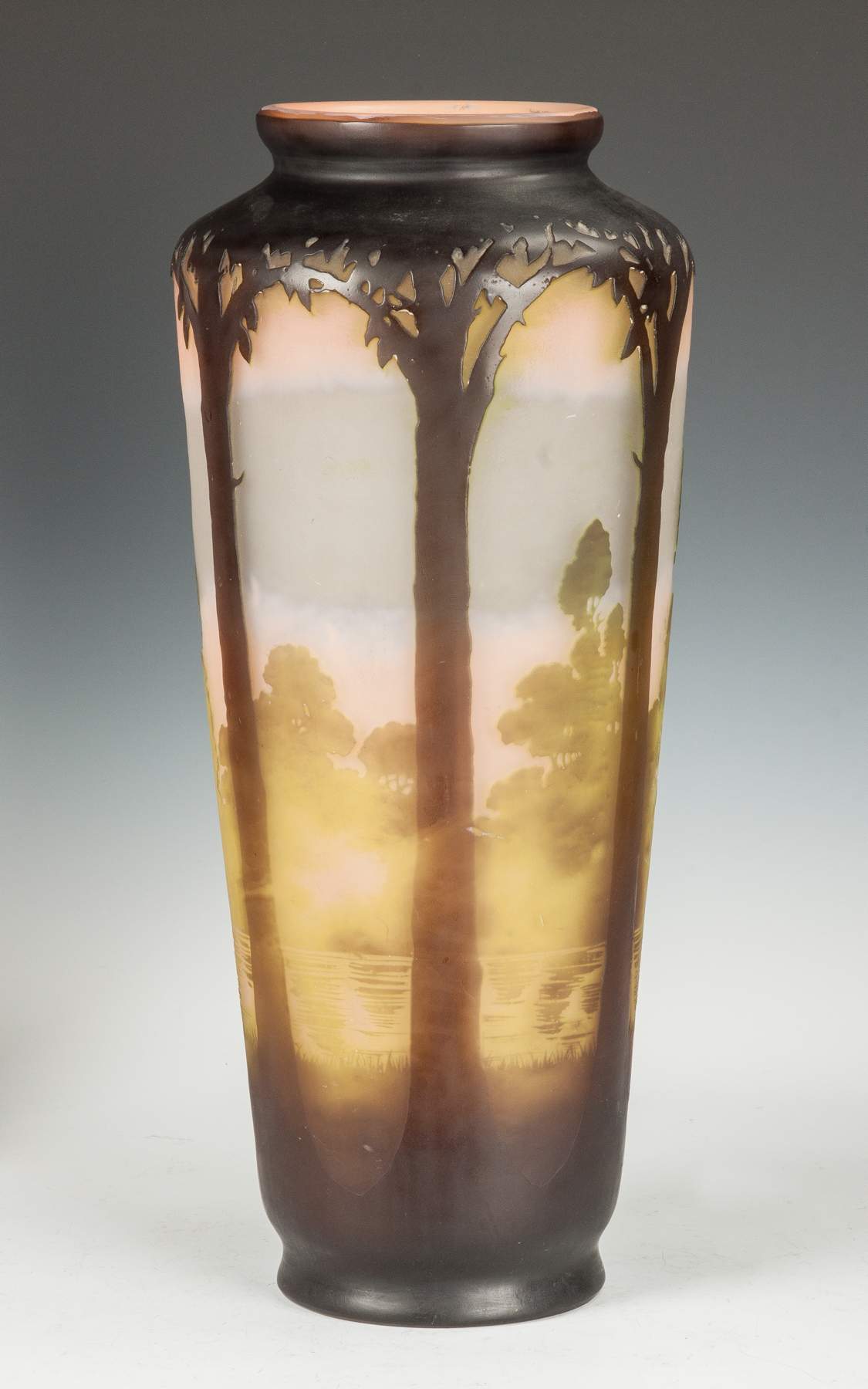 Monumental Galle Fire Polished Cameo Vase with Lake Scene & Trees ...