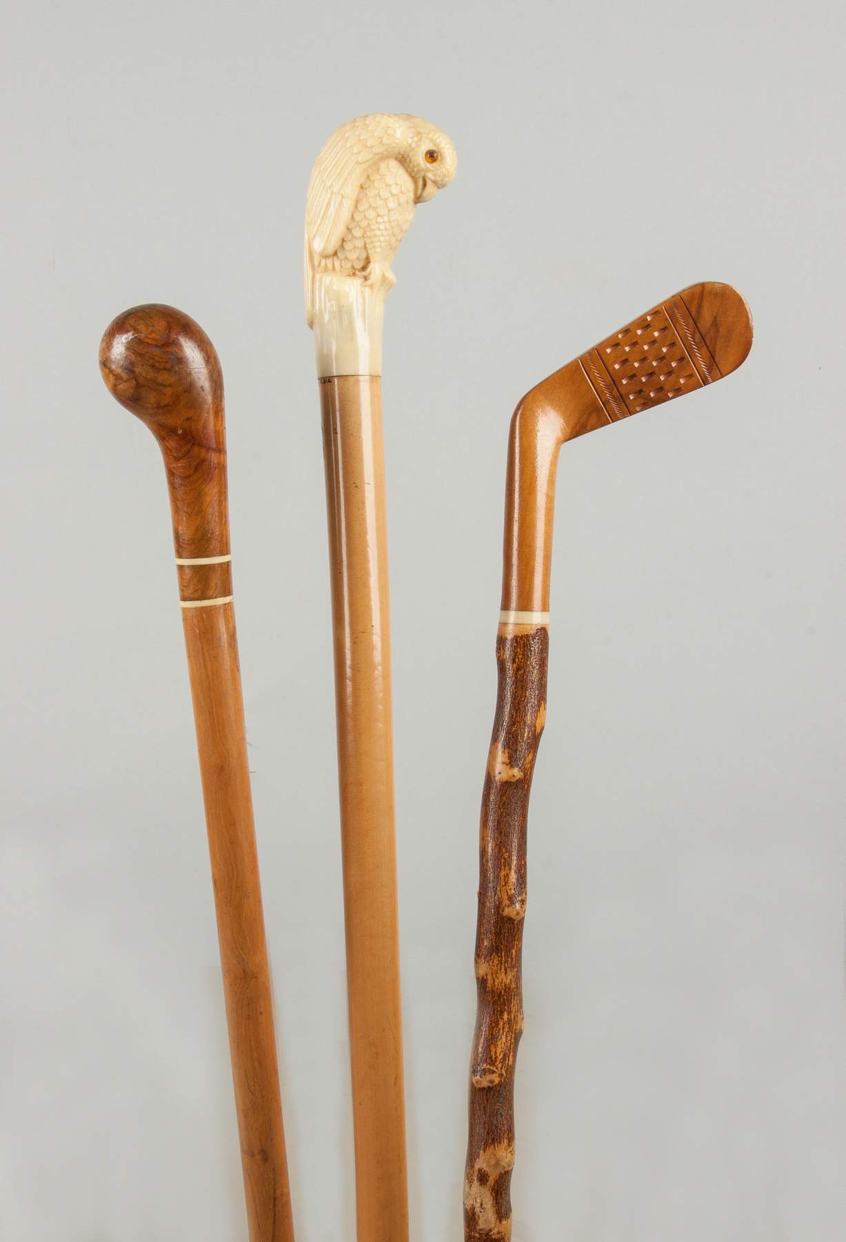 Three Wood Canes with Carved Handles Cottone Auctions