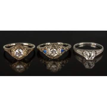 Three 18K Gold and Diamond Rings