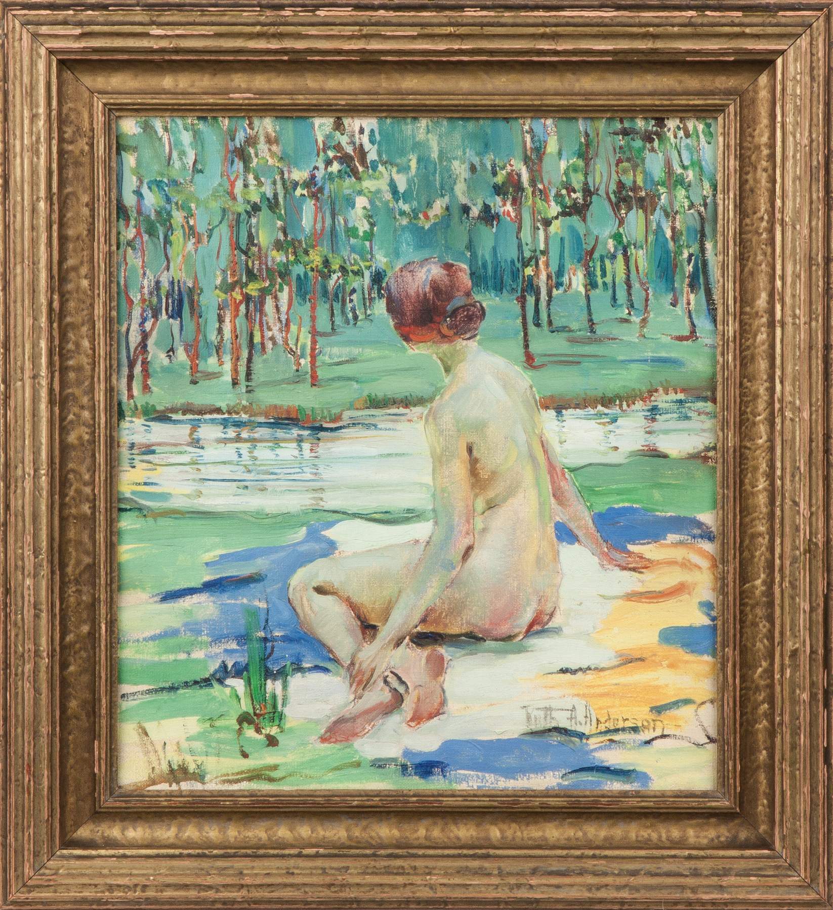 Ruth A. (Temple) Anderson (American, 1891-1957) Seated Nude in Landscape |  Cottone Auctions