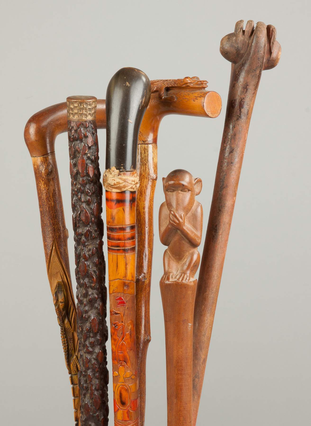 group-of-six-vintage-carved-wood-canes-cottone-auctions