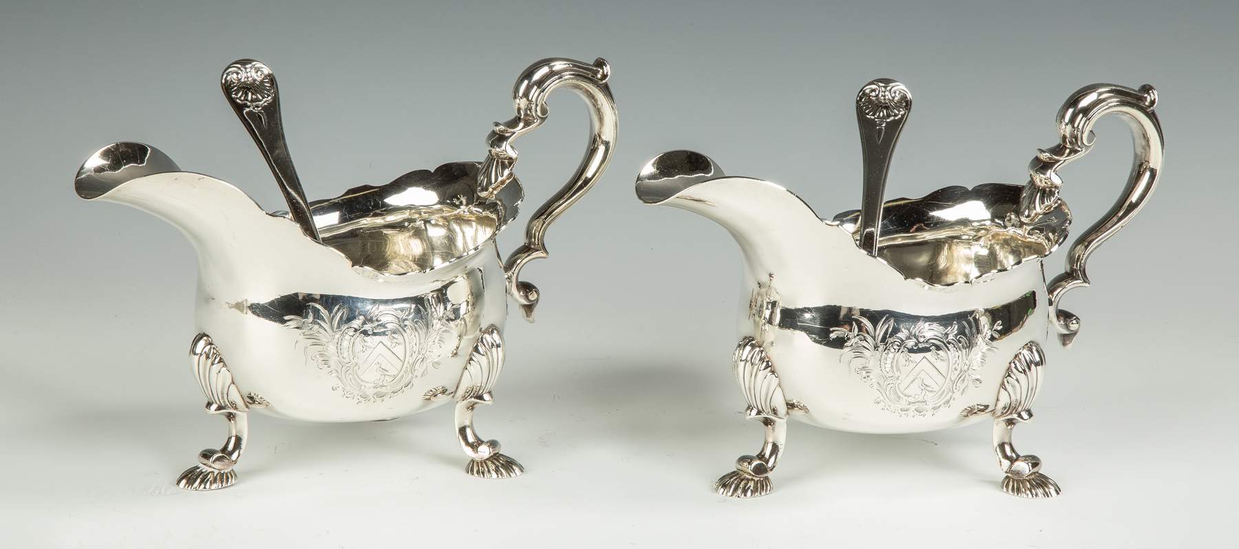 Pair of II Sterling Silver Sauce Boats and Spoons Cottone Auctions