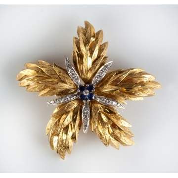 Tiffany & Co. 18K Gold, Diamond & Sapphire Floral Brooch