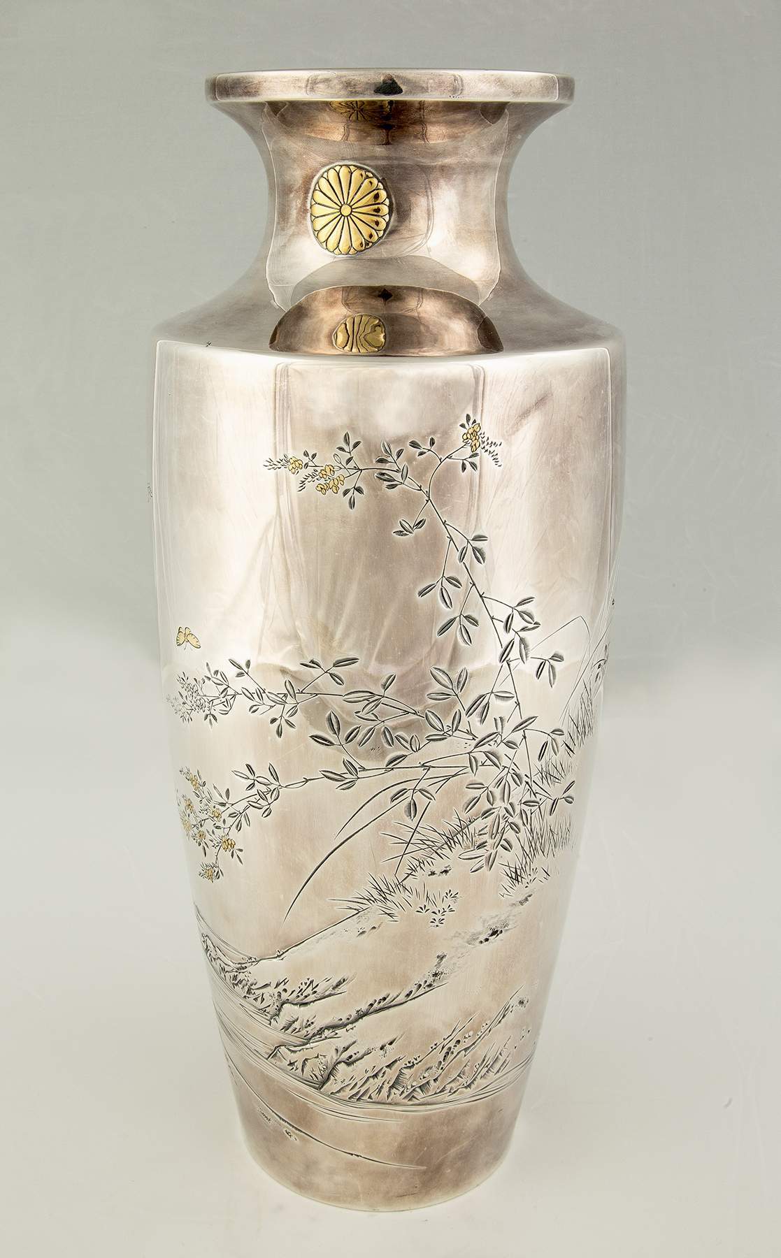 Japanese Sterling Silver And Mixed Metal Vase Cottone Auctions