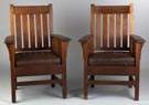 Arts & Crafts Slatted Back Arm Chairs