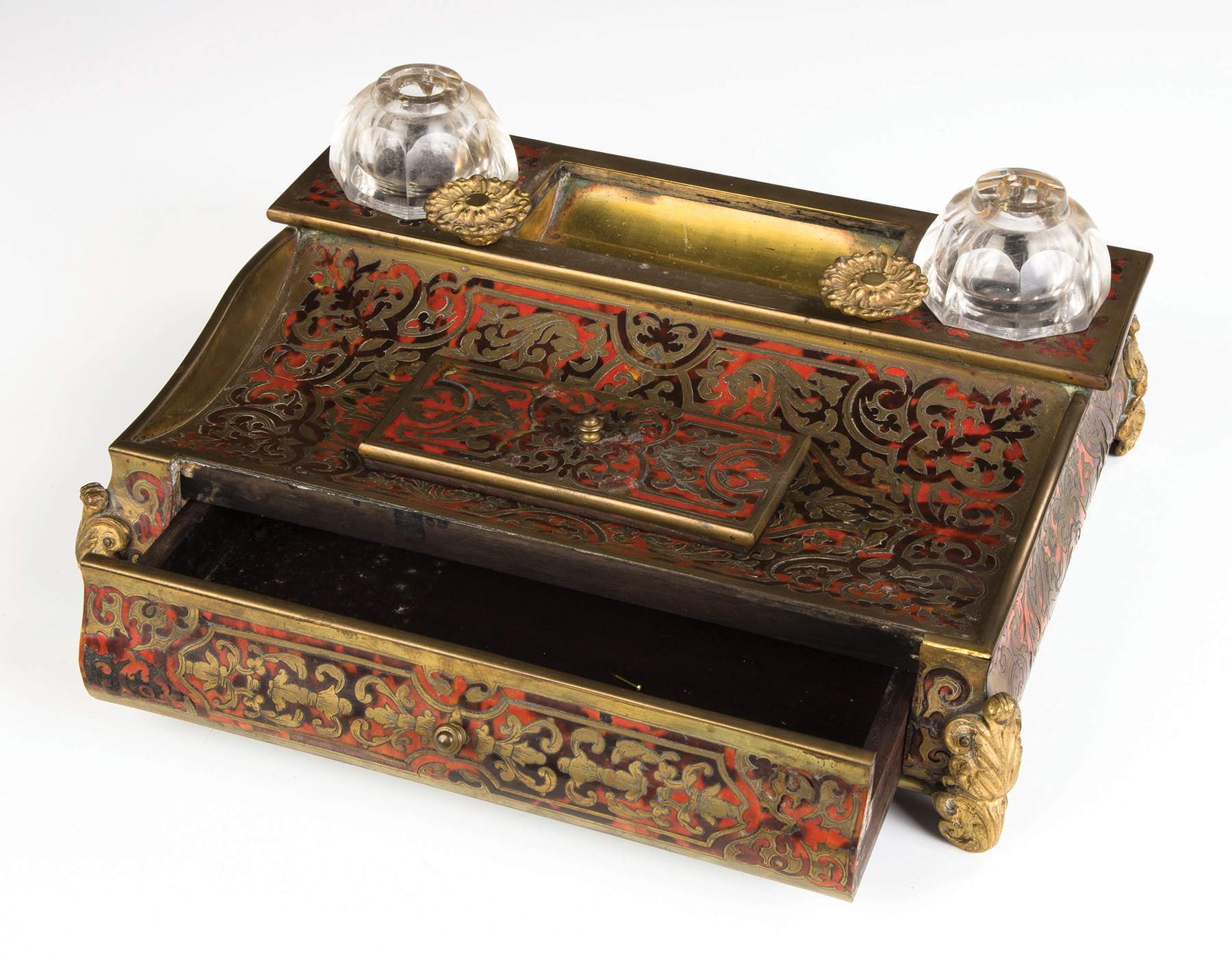 Brass and Bronze Boulle Desk Set with Drawer | Cottone Auctions