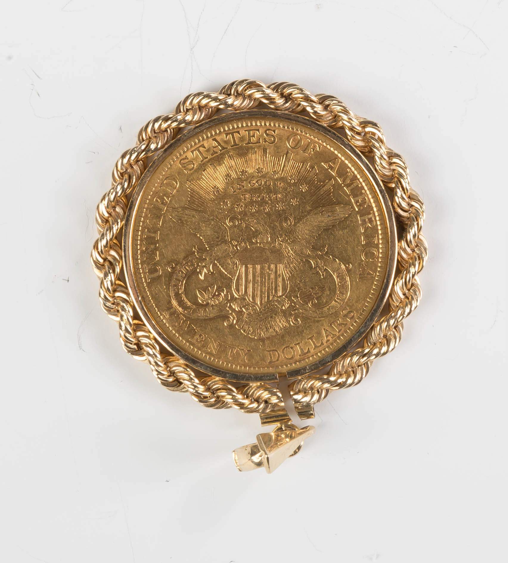 1897 Twenty Dollar Liberty Head Gold Coin Mounted in a Pendant ...