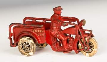Hubley Cast Iron Indian Crush Car Motorcycle