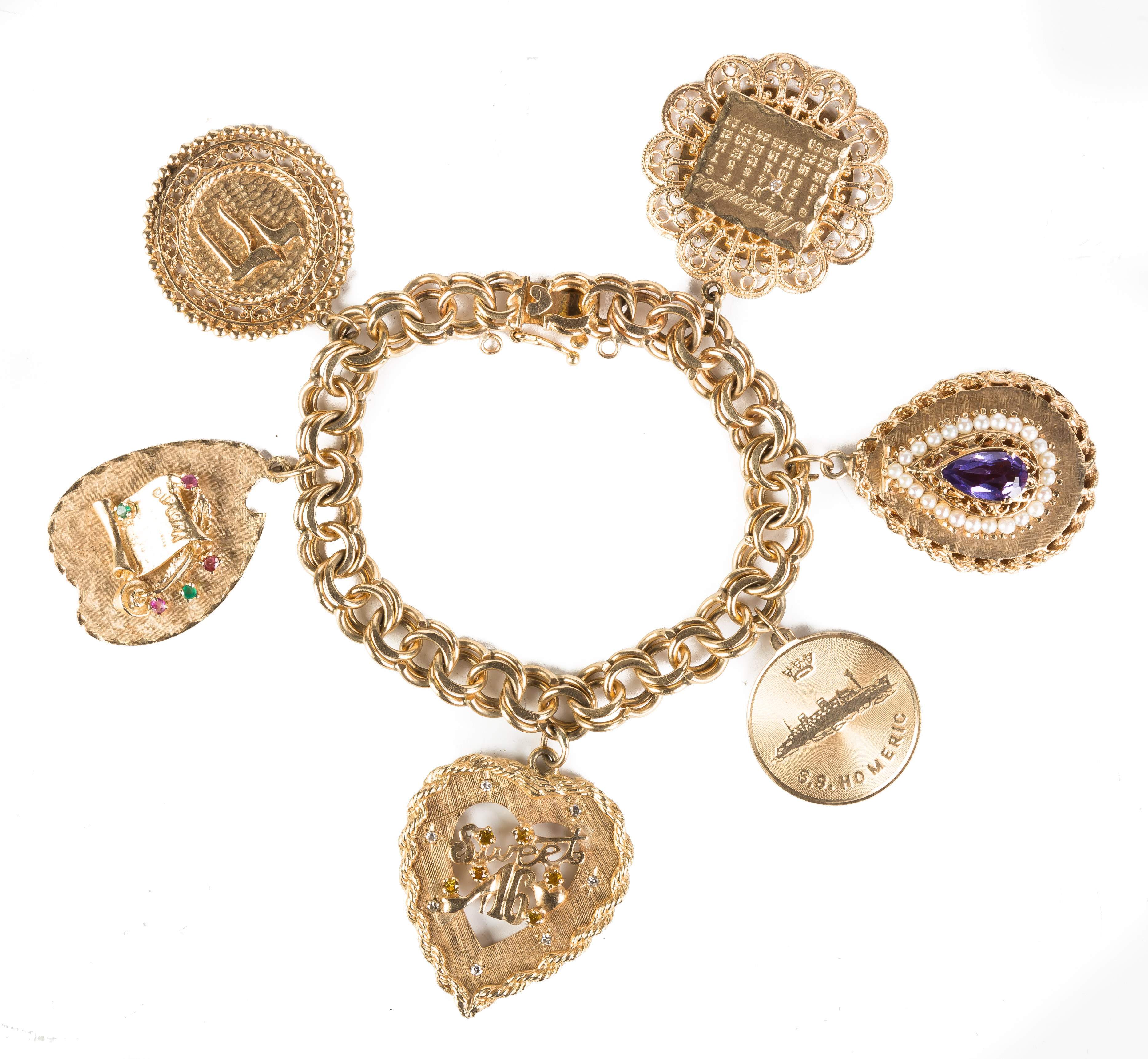 English Charm Bracelet Loaded with Fobs For Sale at 1stDibs | vintage charm  bracelets, gold fob bracelet, watch fobs for sale