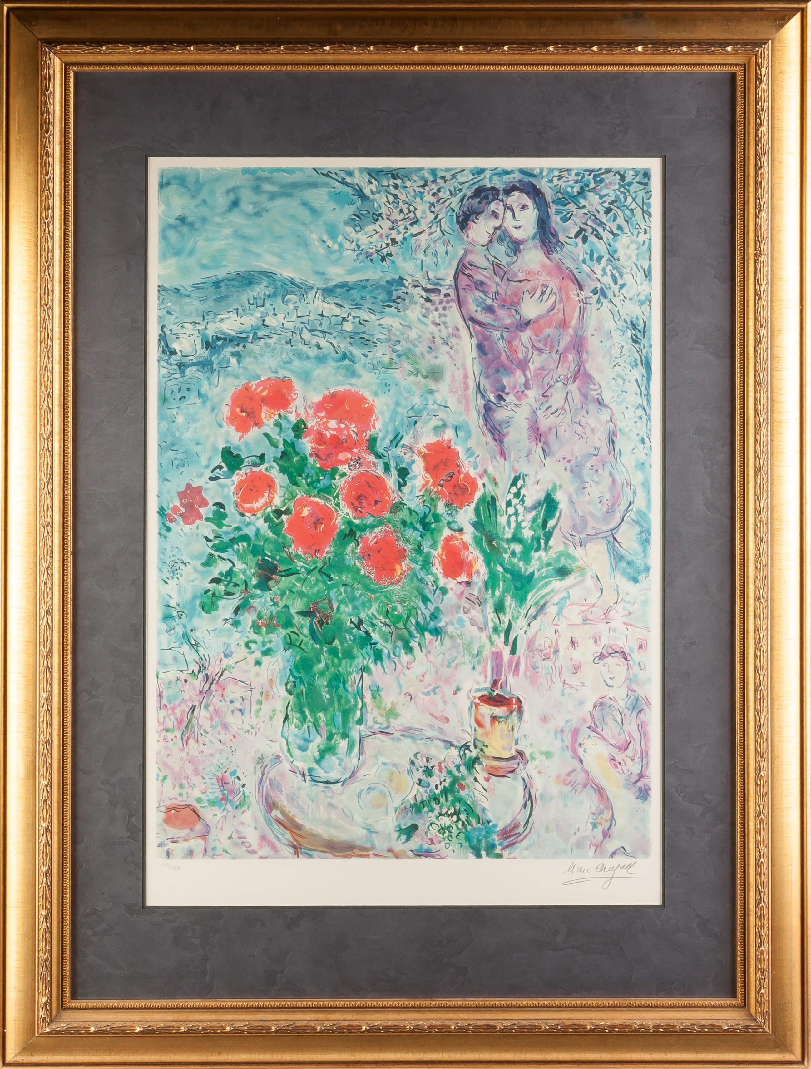 Marc Chagall French Russian 1887 1985 The Lovers Bouquet Cottone