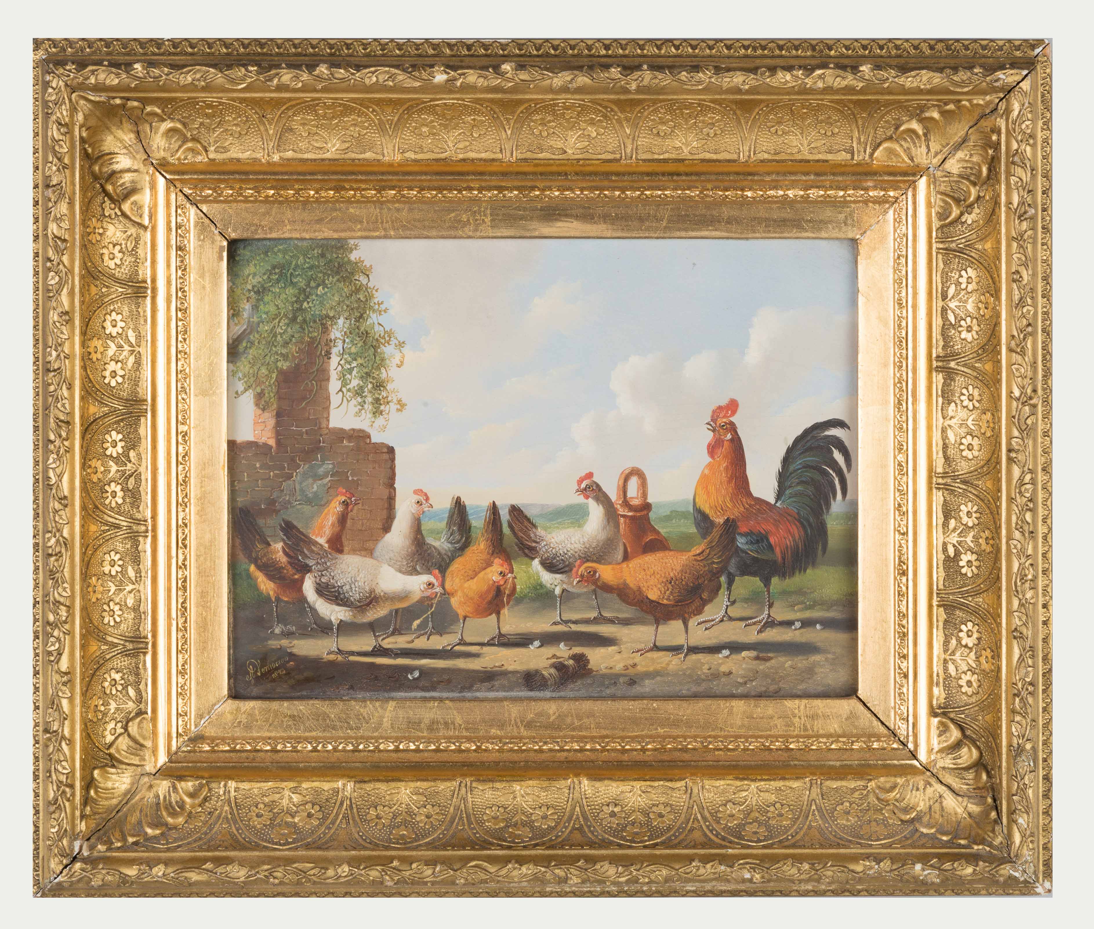 Albertus Verhoesen (dutch, 1806-1881), Roosters And Chickens 