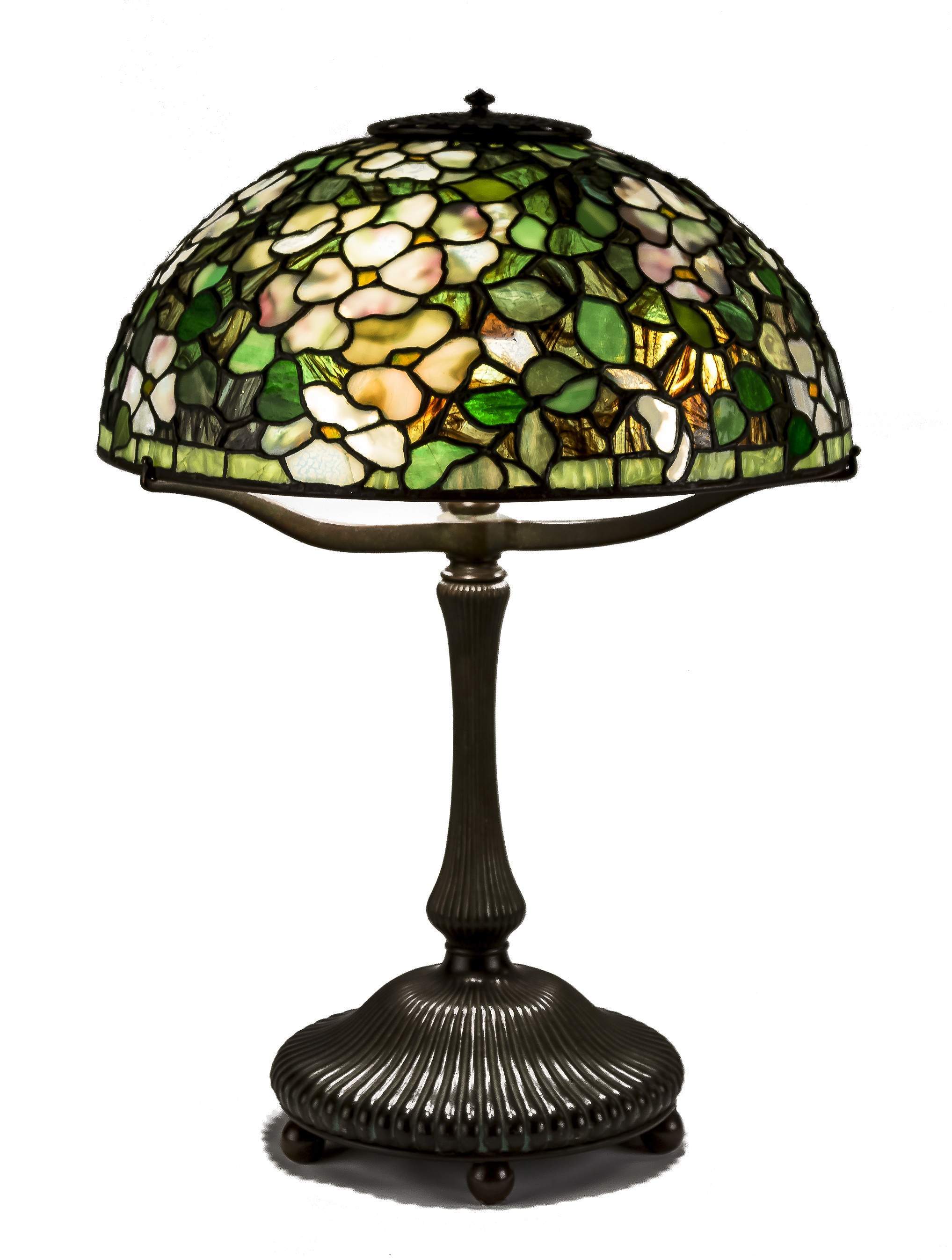 Fine and Rare Tiffany Studios New York Dogwood Leaded Glass and Bronze ...