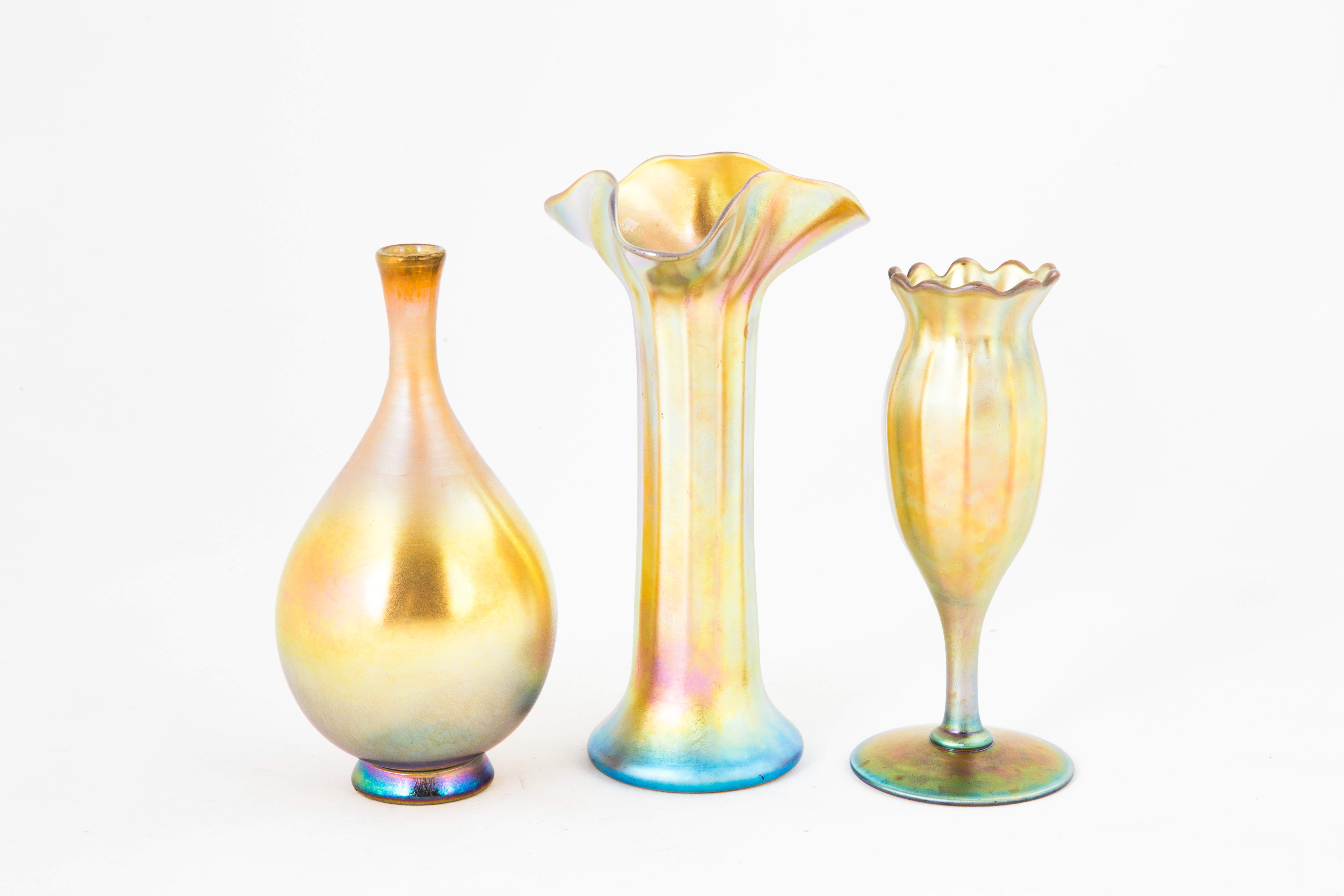 Three Steuben Gold Aurene Vases Cottone Auctions