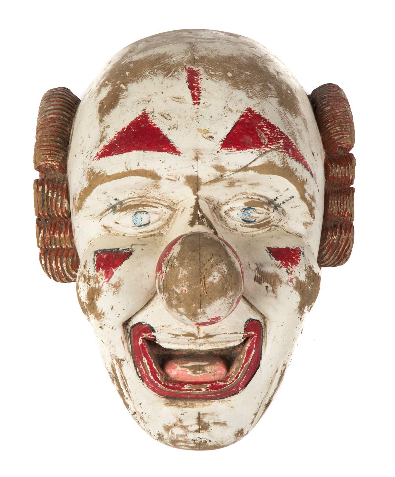 Early 20th Century Carved Wood Painted Clown Mask Cottone Auctions   0611amclwn 