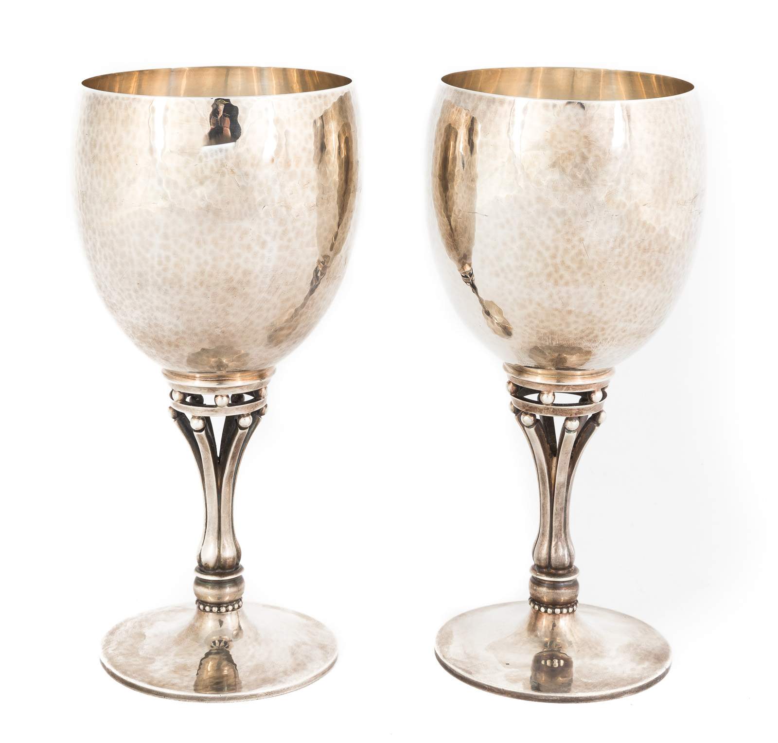 Pair Georg Jensen Hand Hammed Silver Goblets | Cottone Auctions