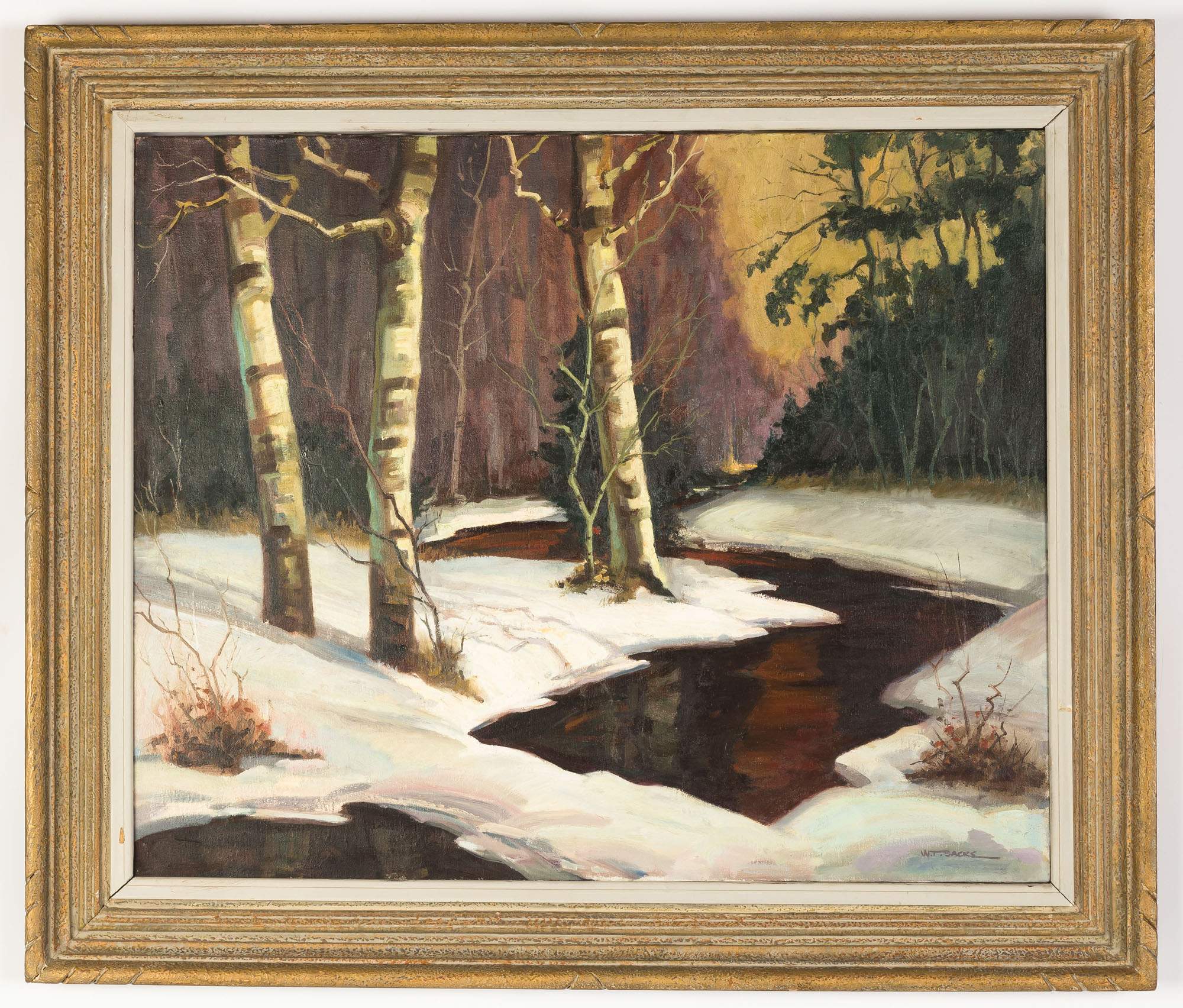 Walter Sacks Oil on Canvas, Stream in Winter | Cottone Auctions