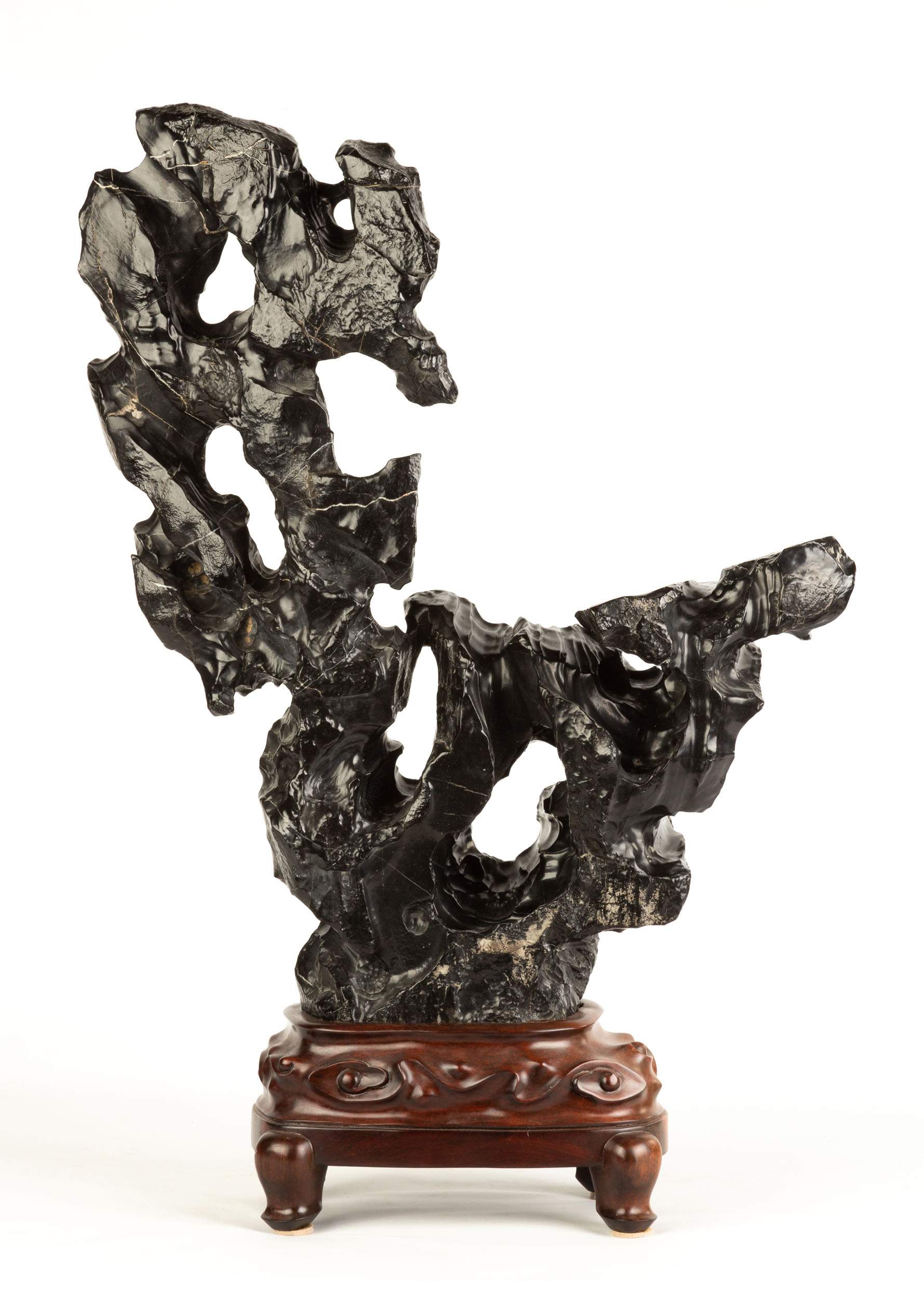 Chinese Carved Scholar's Rock on Hardwood Base | Cottone Auctions