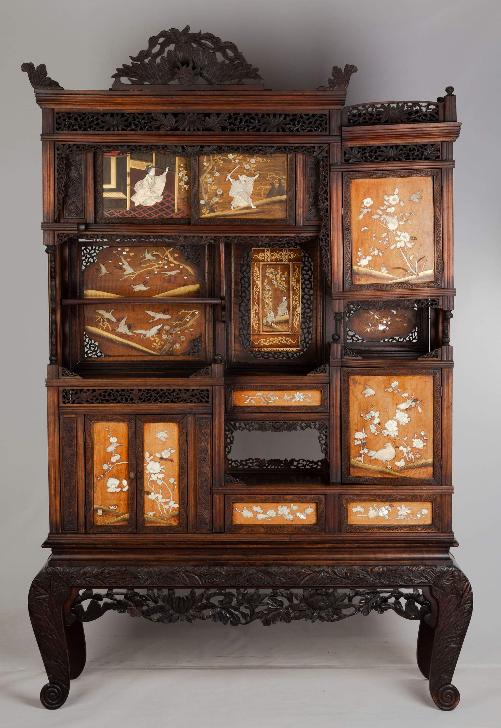 Japanese Carved, Inlaid and Lacquered Cabinet | Cottone Auctions