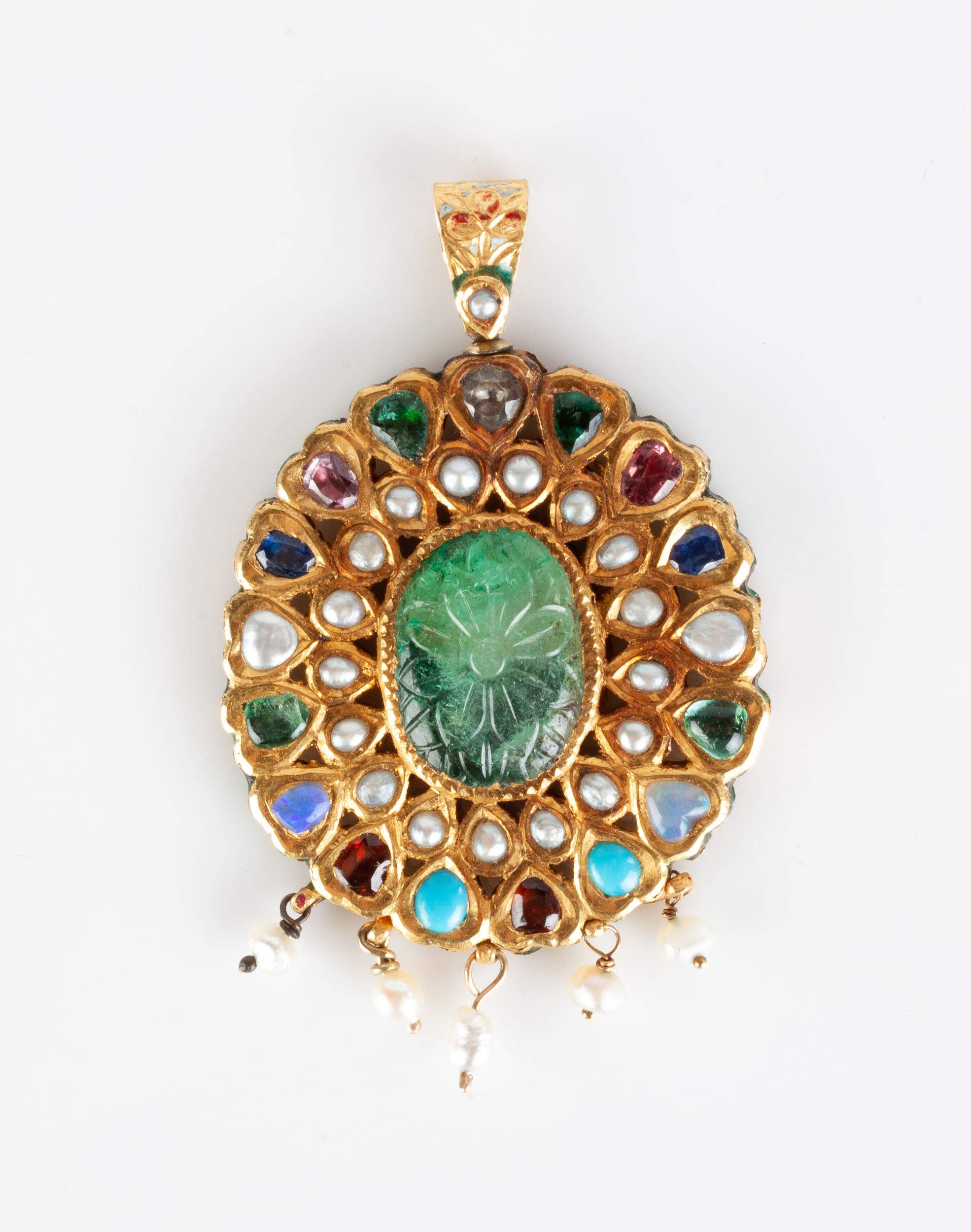Mughal 22kt Gold, Enamel and Gem Set Pendant | Cottone Auctions