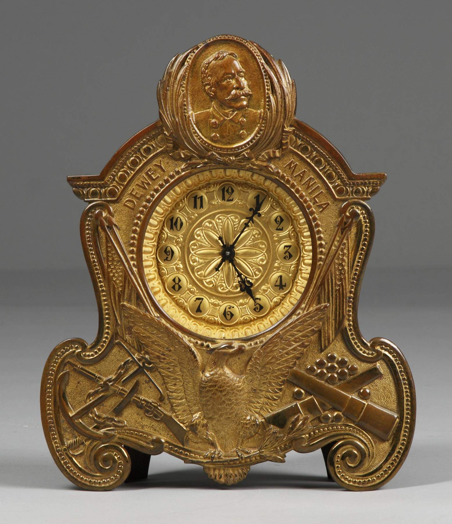 Waterbury Admiral Dewey Brass Shelf Clock | Cottone Auctions