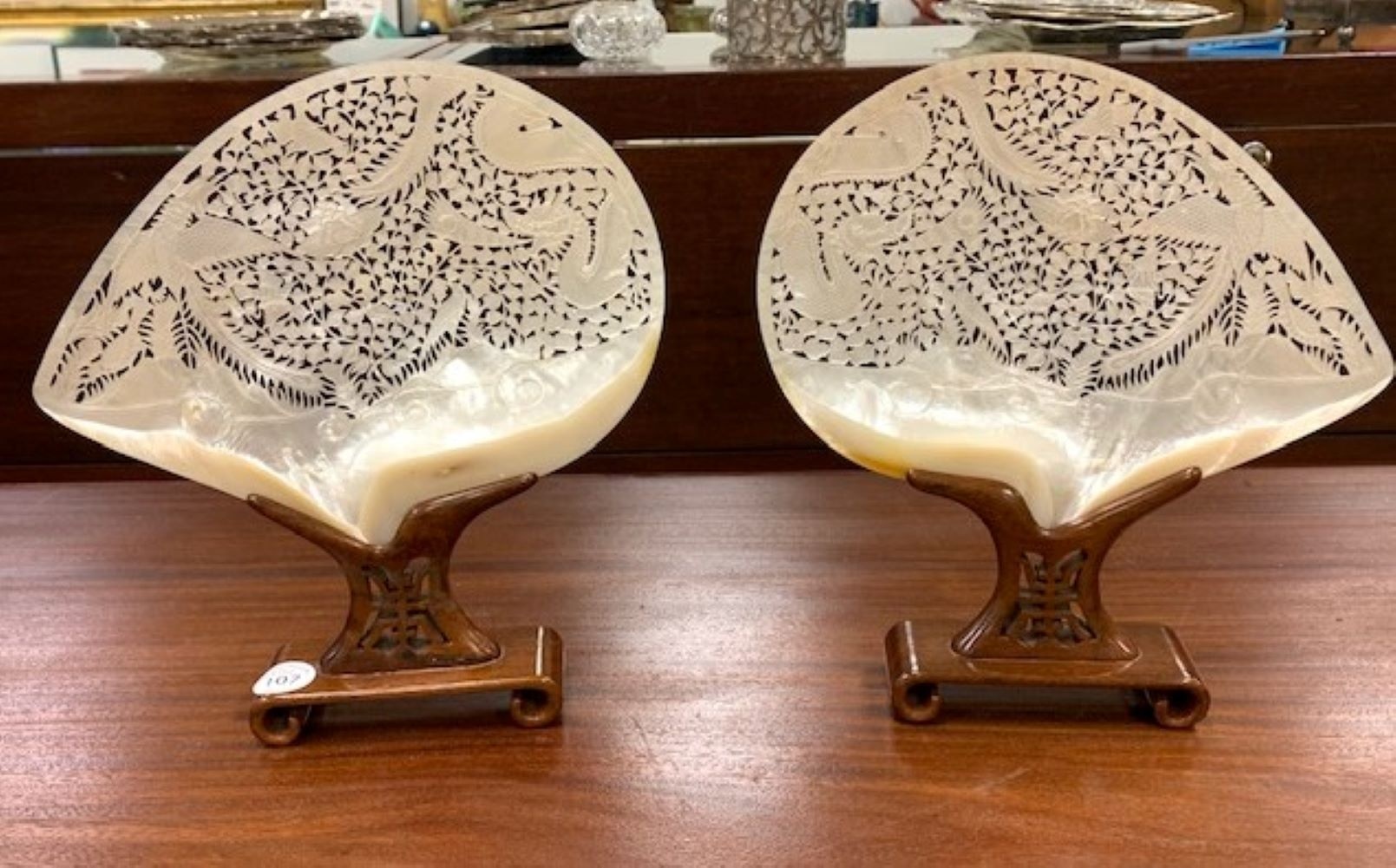 Pair Of Chinese Carved Mother Of Pearl Plaques | Cottone Auctions