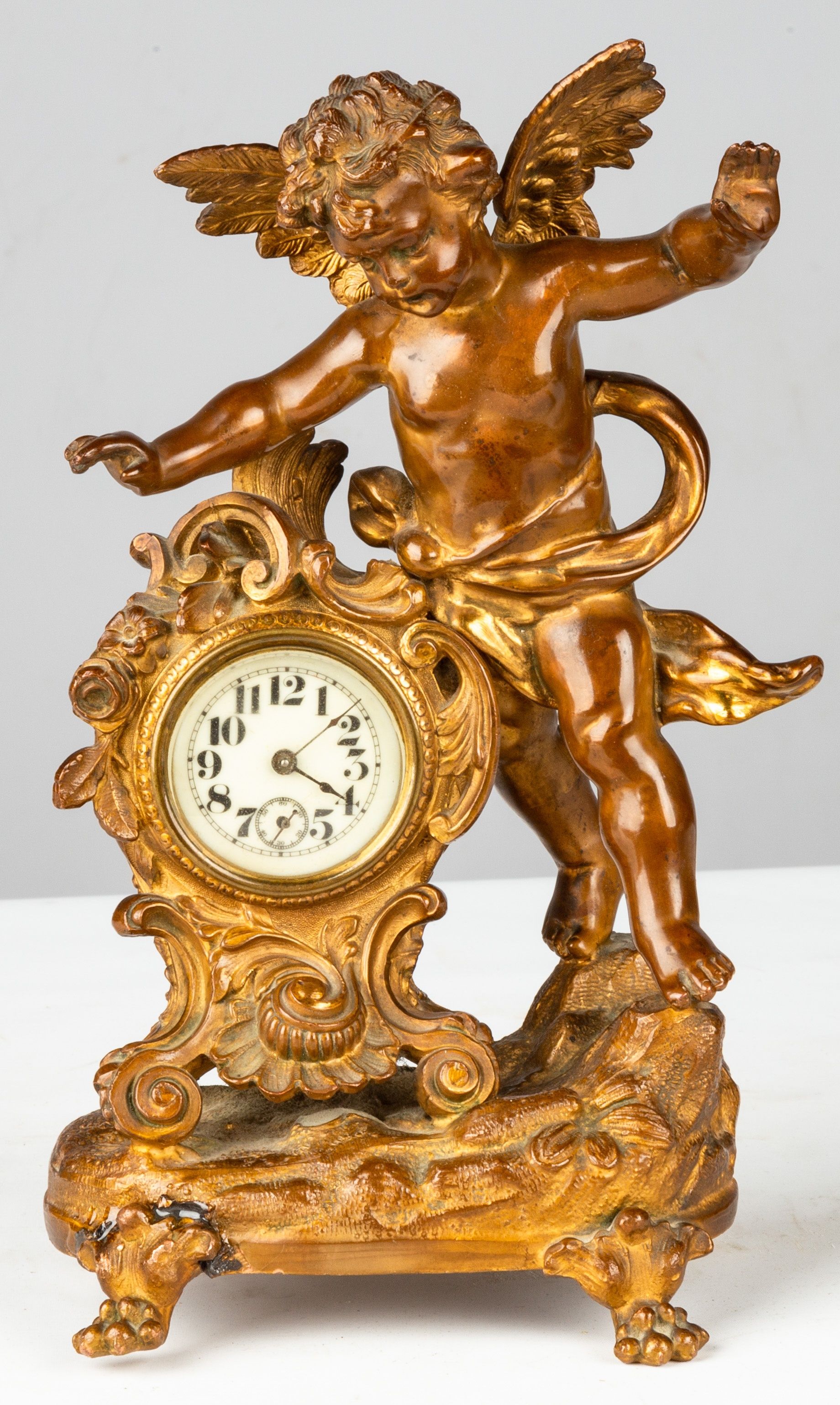 Bronze Desk Clock with Cherub | Cottone Auctions