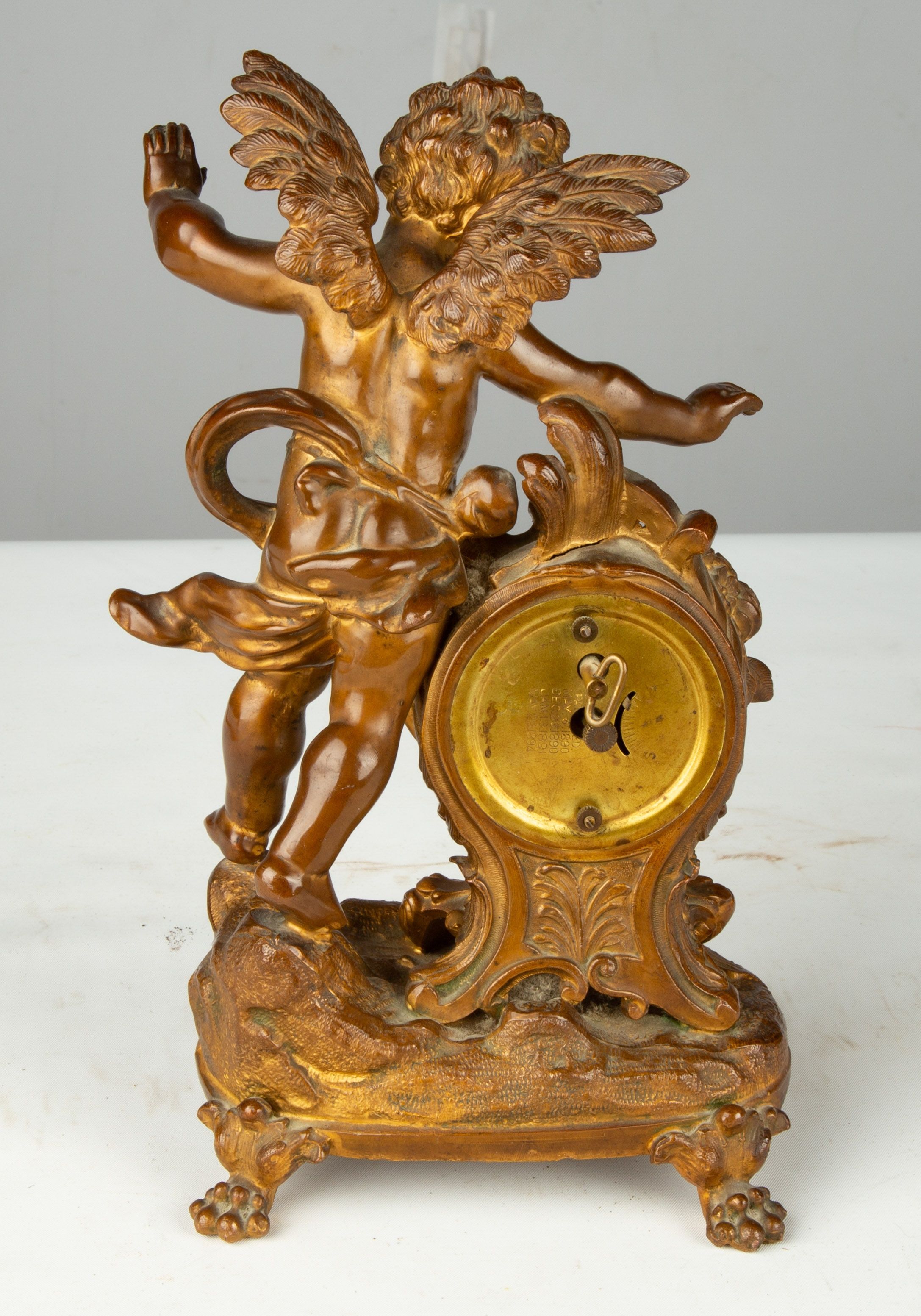 Bronze Desk Clock With Cherub 