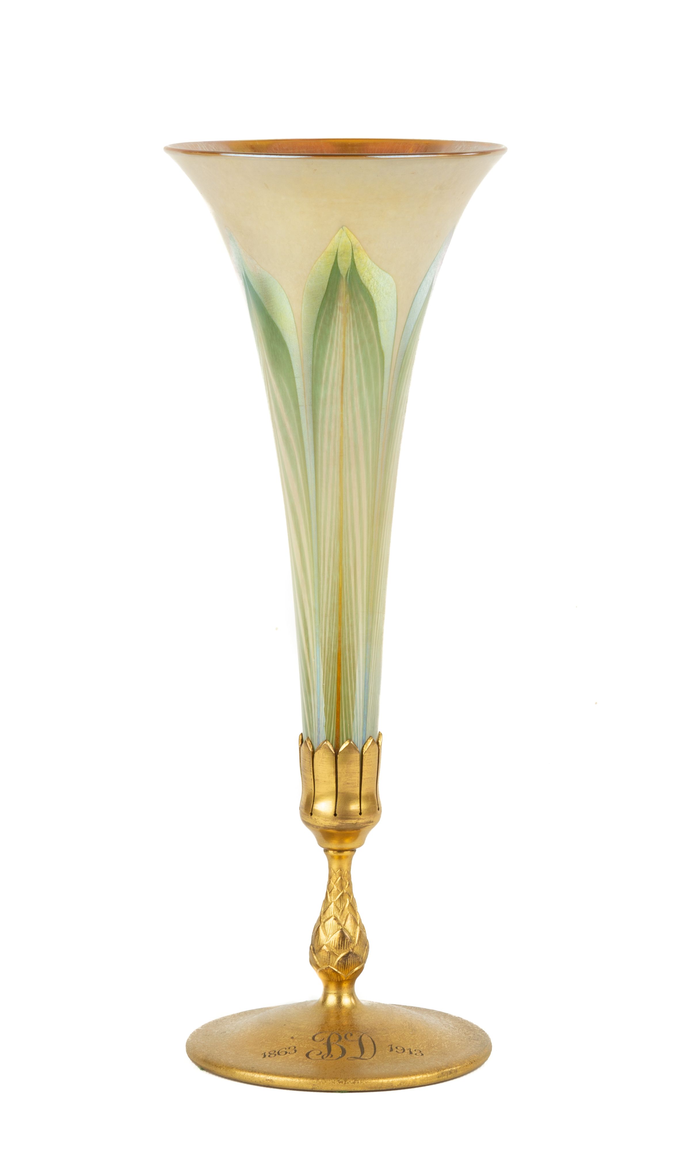 Tiffany Studios, New York Pulled Feather Favrile Vase with Bronze Base ...