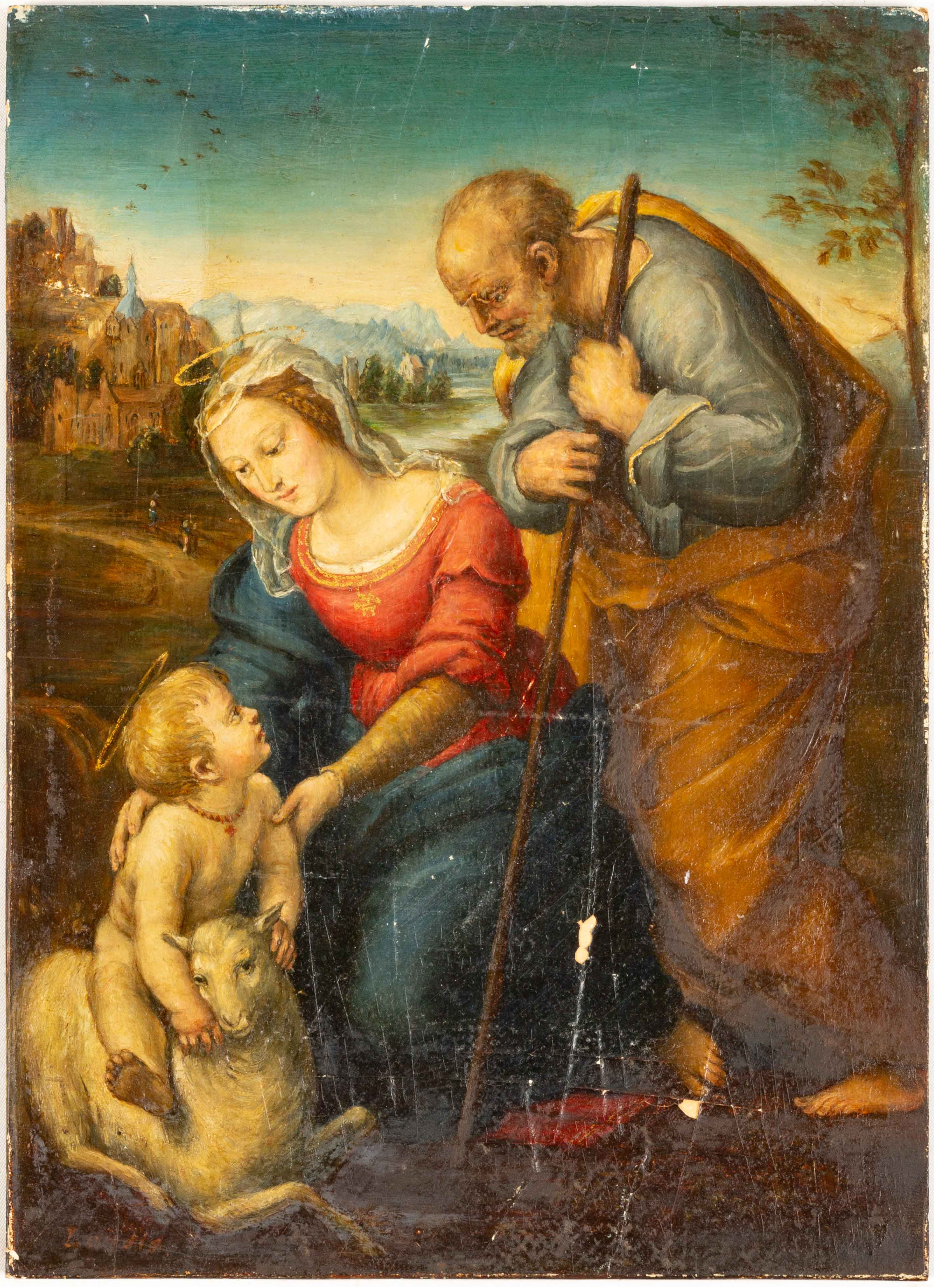 Old Masters style Painting of the Holy Family with a Lamb, after