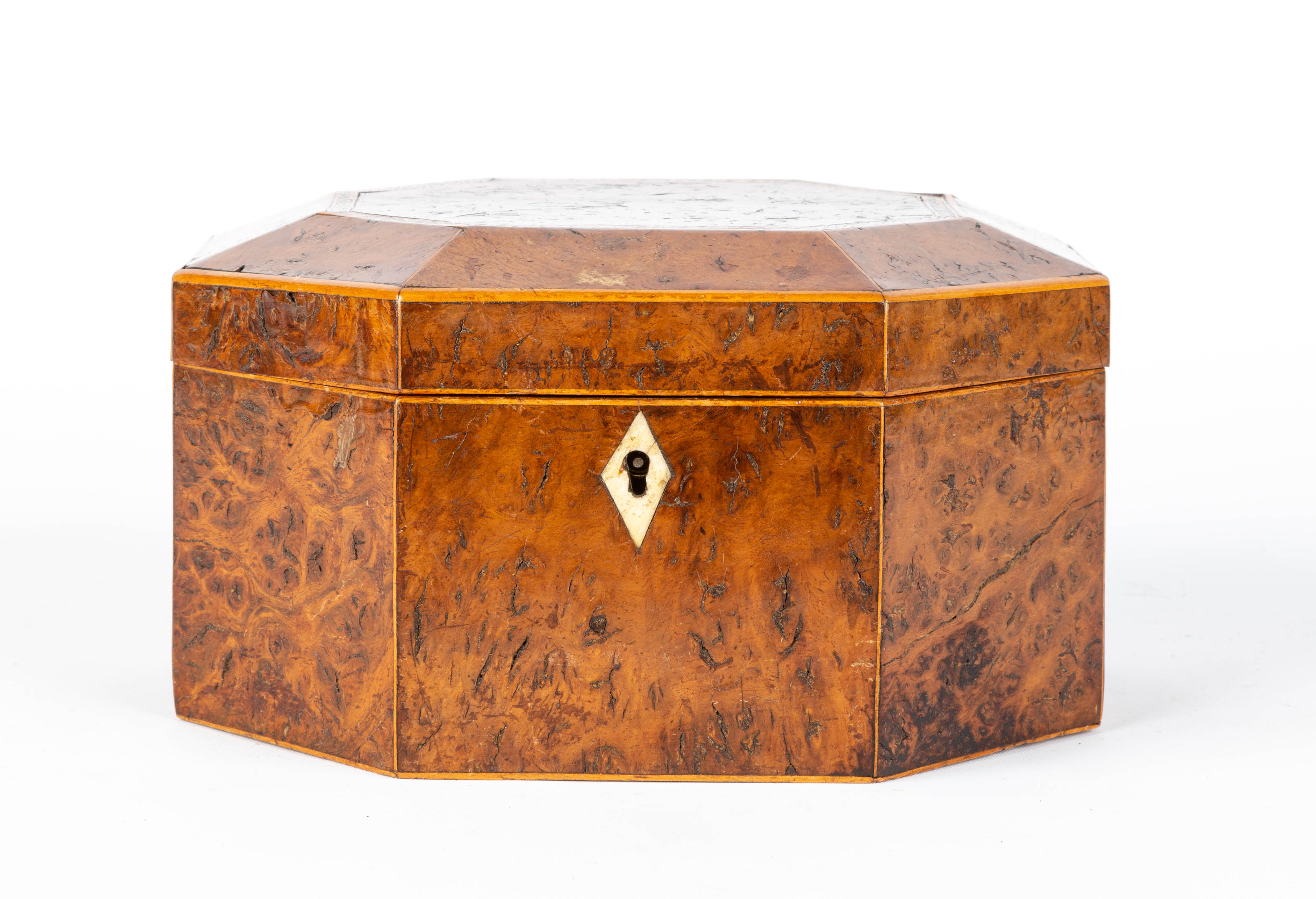 English Burl Octagonal Tea Caddy | Cottone Auctions