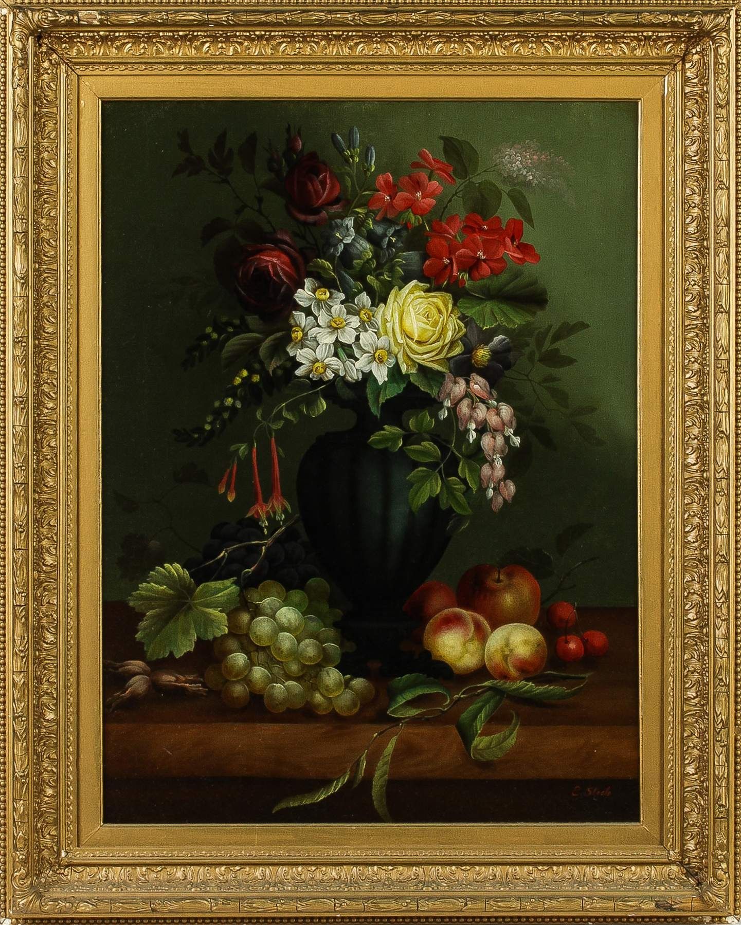 Edwin Steele (english, 1837-1898) Victorian Floral And Fruit Still Life 