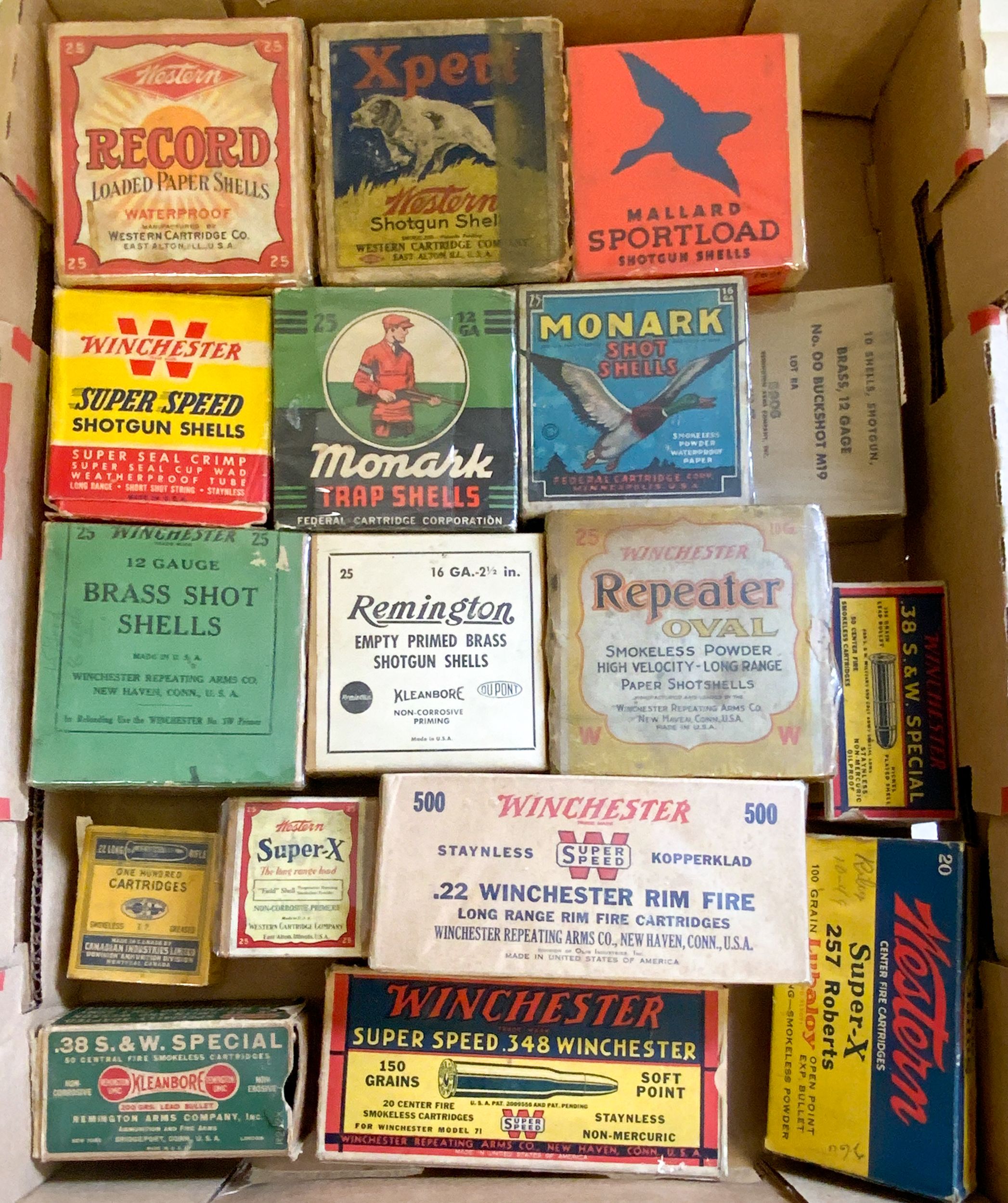 Group of Shotgun Shell Boxes, Pistol Ammunition & Rifle Cartridges ...