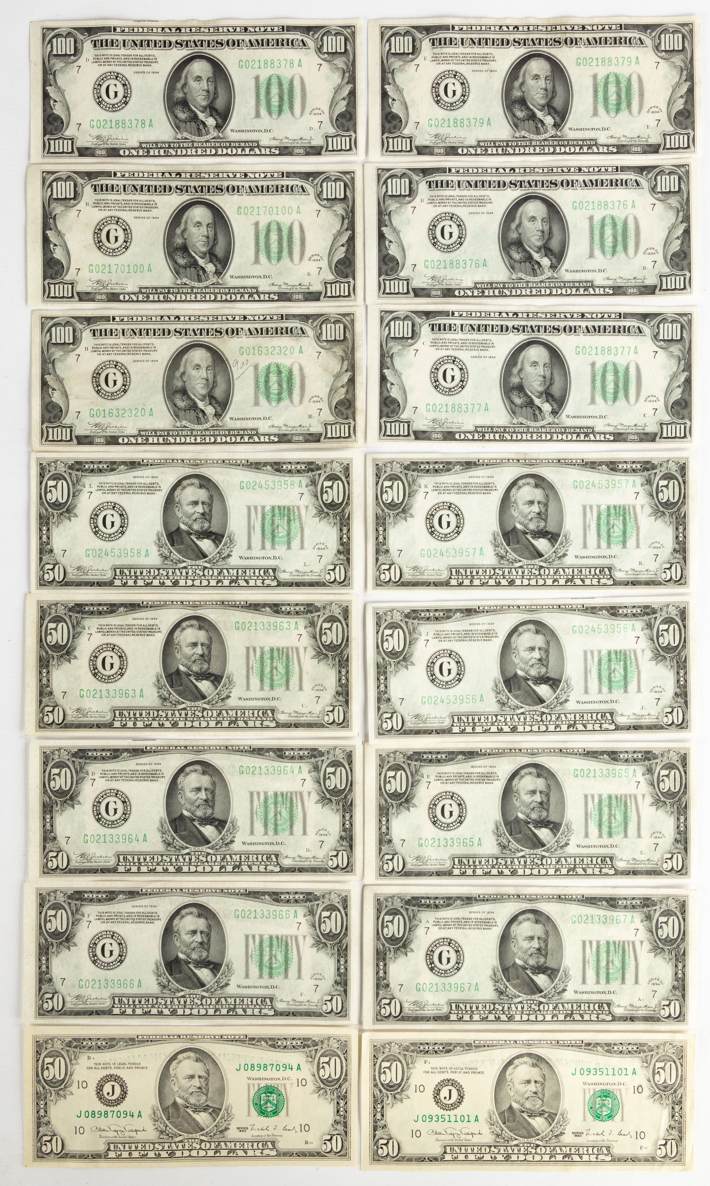 Group of United States 50 & 100 Dollar Bills | Cottone Auctions