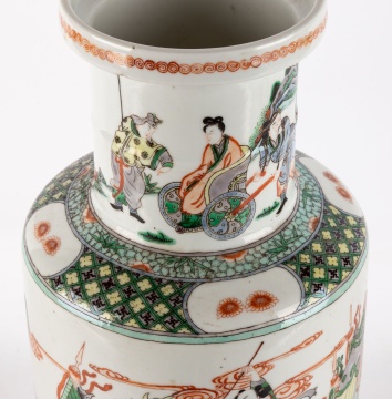 Chinese Famille Verte Porcelain Vase with Warriors