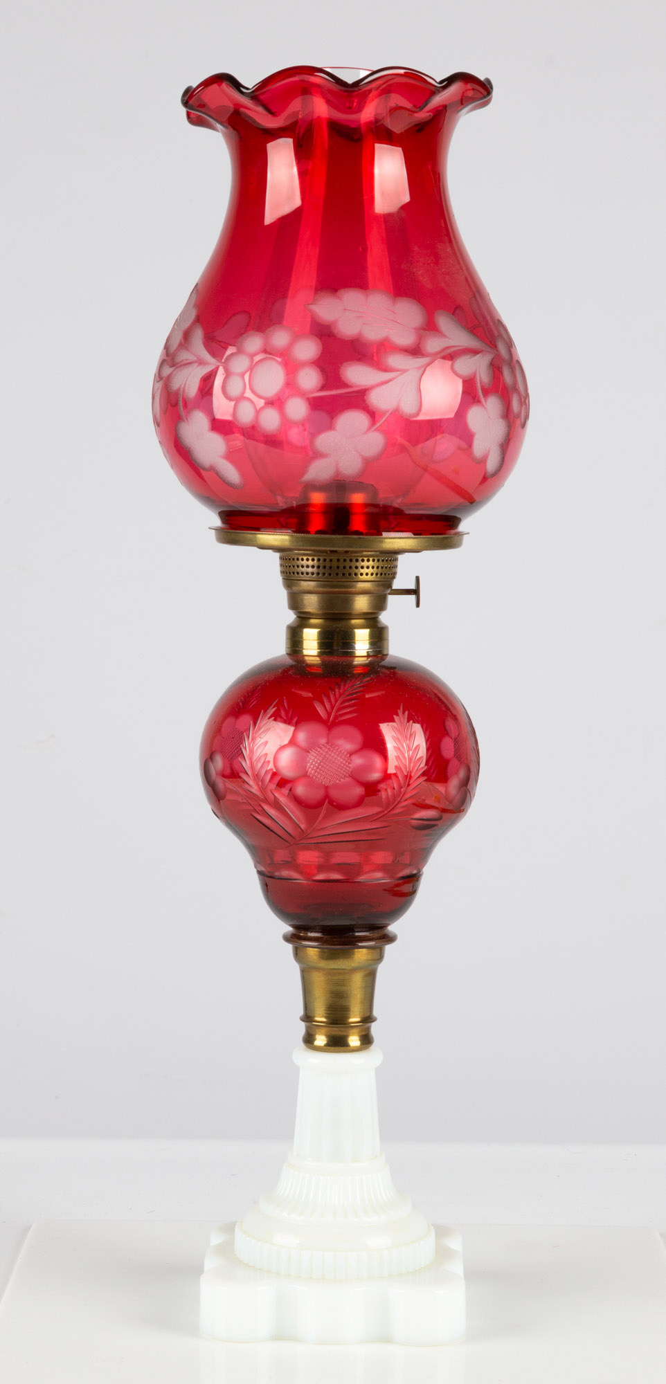 Cranberry Overlay Oil Lamp | Cottone Auctions