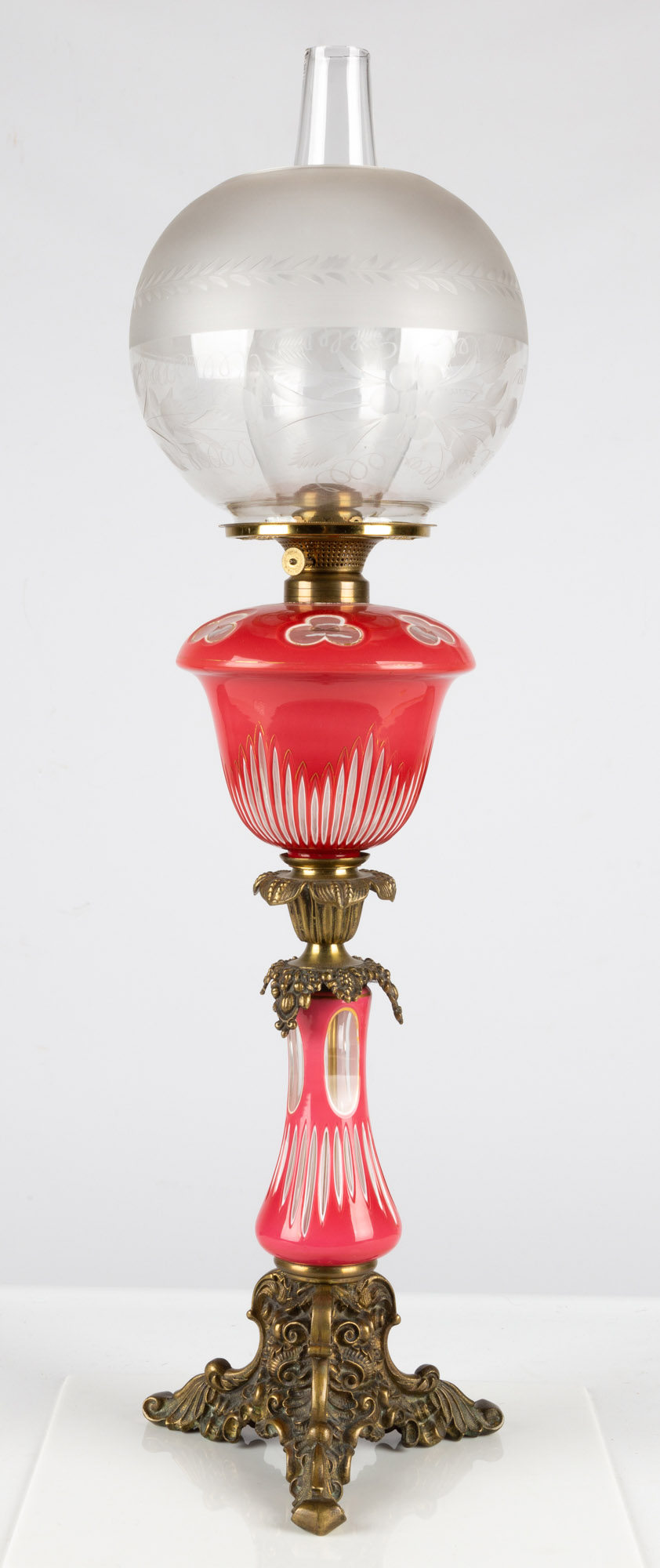 Double Pink Overlay Oil Lamp | Cottone Auctions