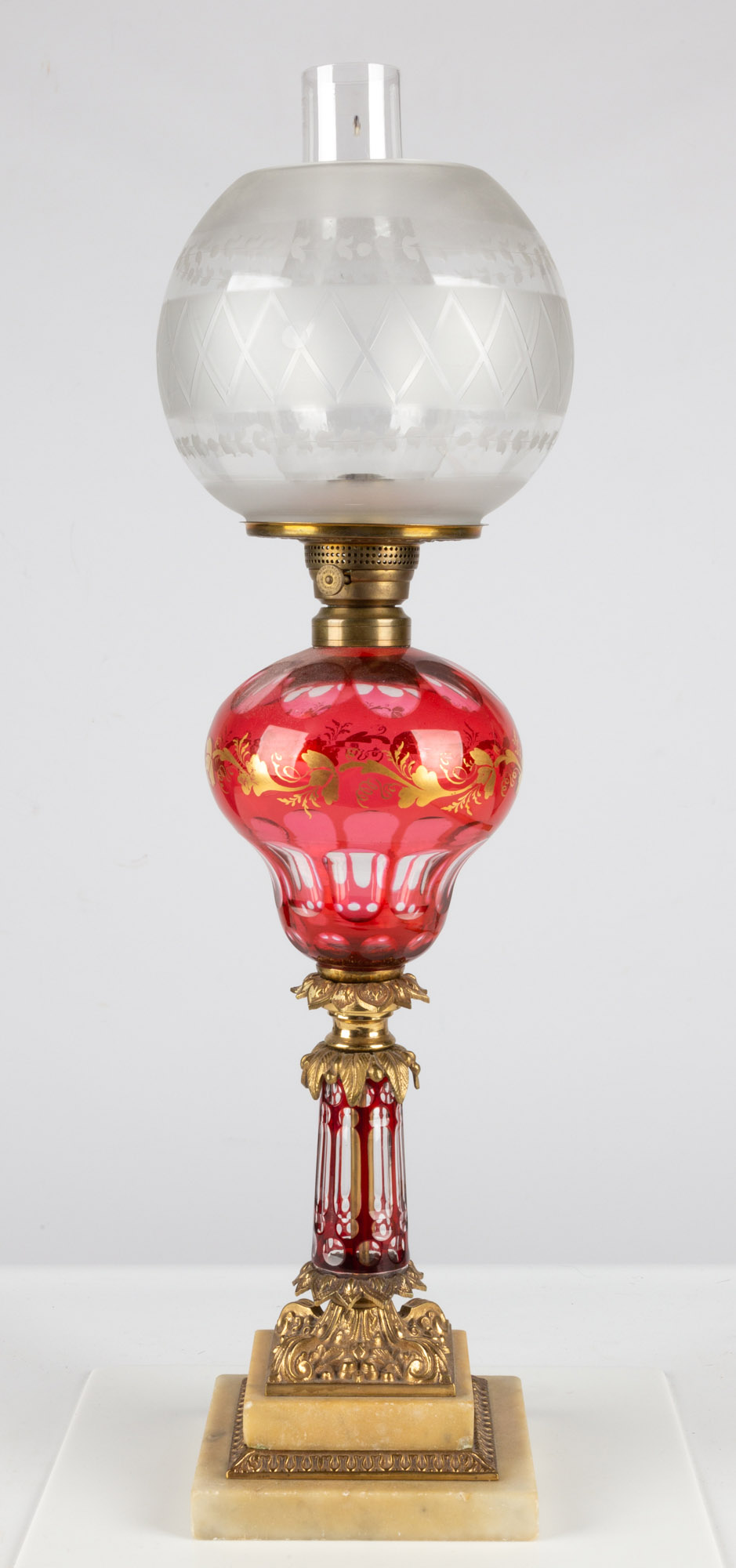 Boston and Sandwich Glass Company Cranberry Overlay Oil Lamp | Cottone ...